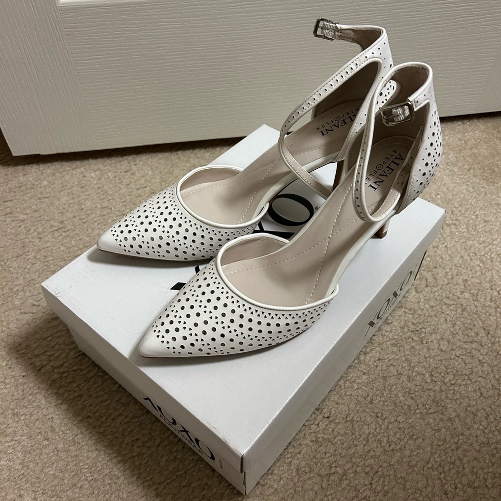 A2 By Aerosoles White Perforated Heels with Ankle Strap